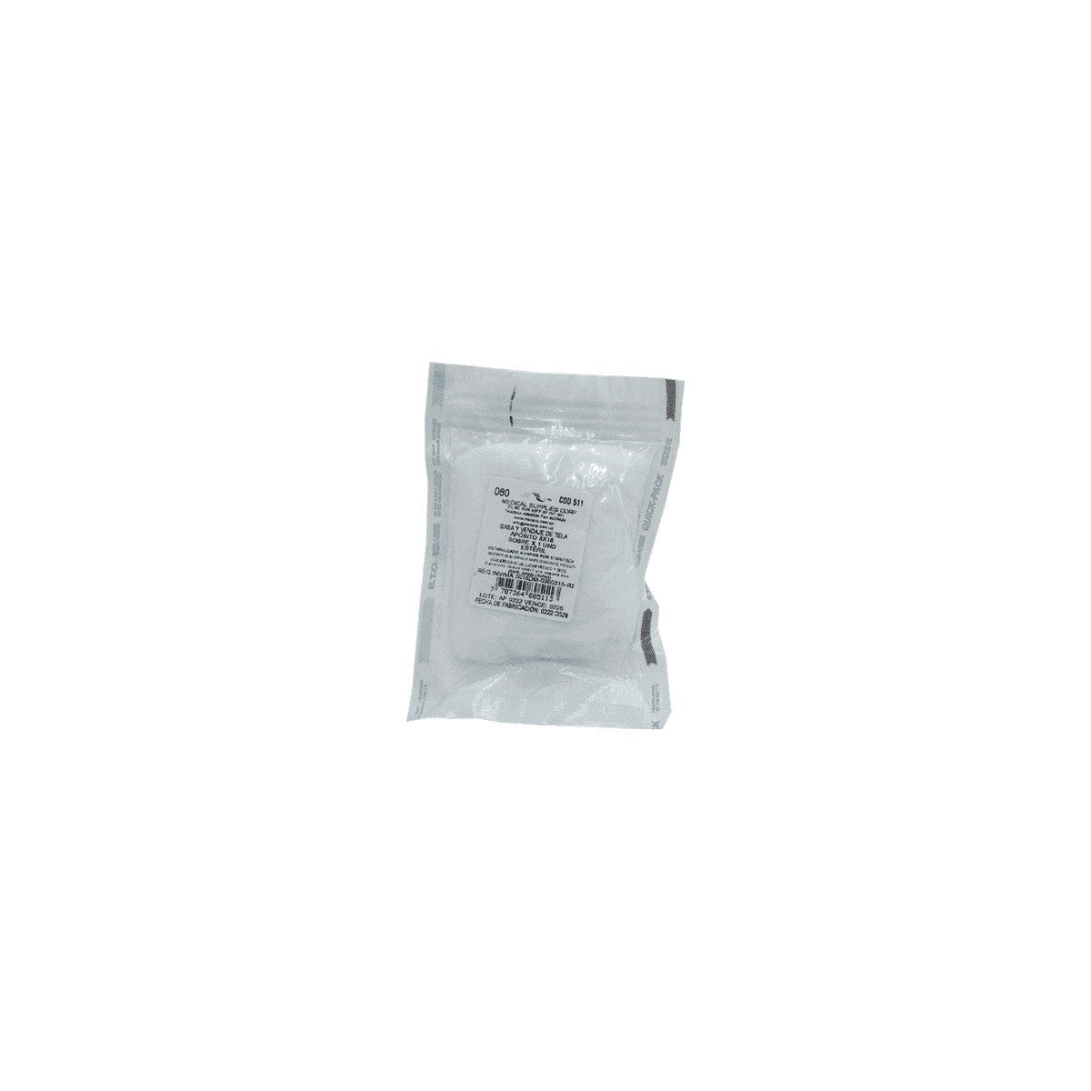 Apósito de gasa estéril de 8x16 cm, color blanco, utilizado para cubrir y proteger heridas en entornos clínicos.