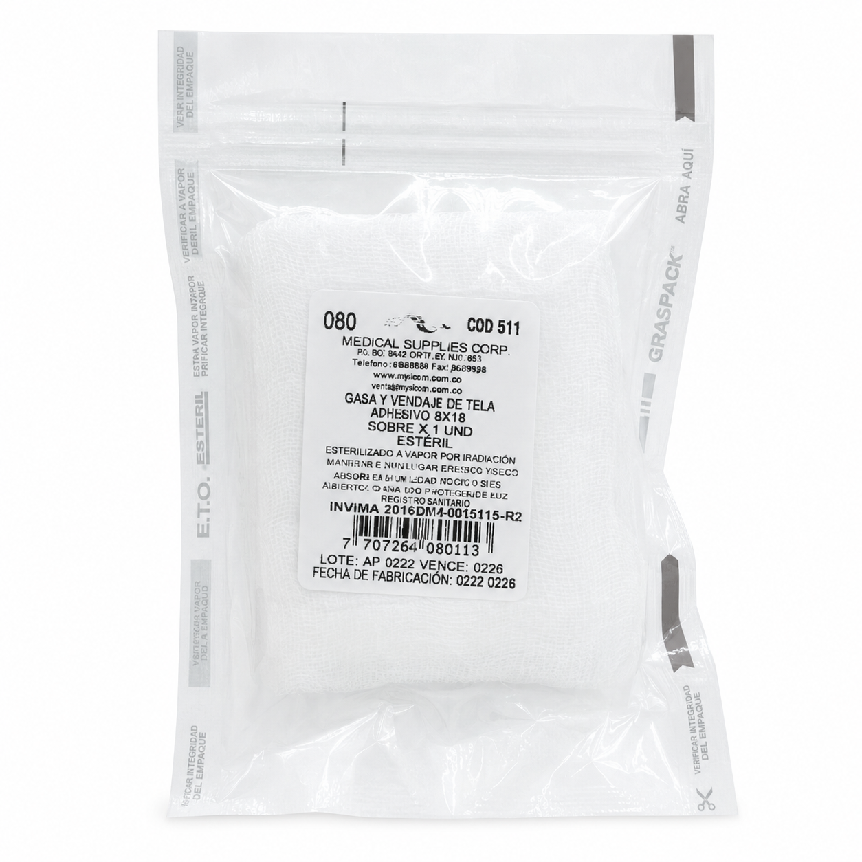Apósito De Gasa Estéril 8x16 cm - Medical Supplies