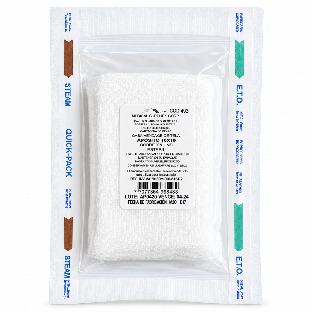 Apósito de gasa estéril Medical Supplies de 10 x 10 cm para curaciones, cobertura y protección de heridas.