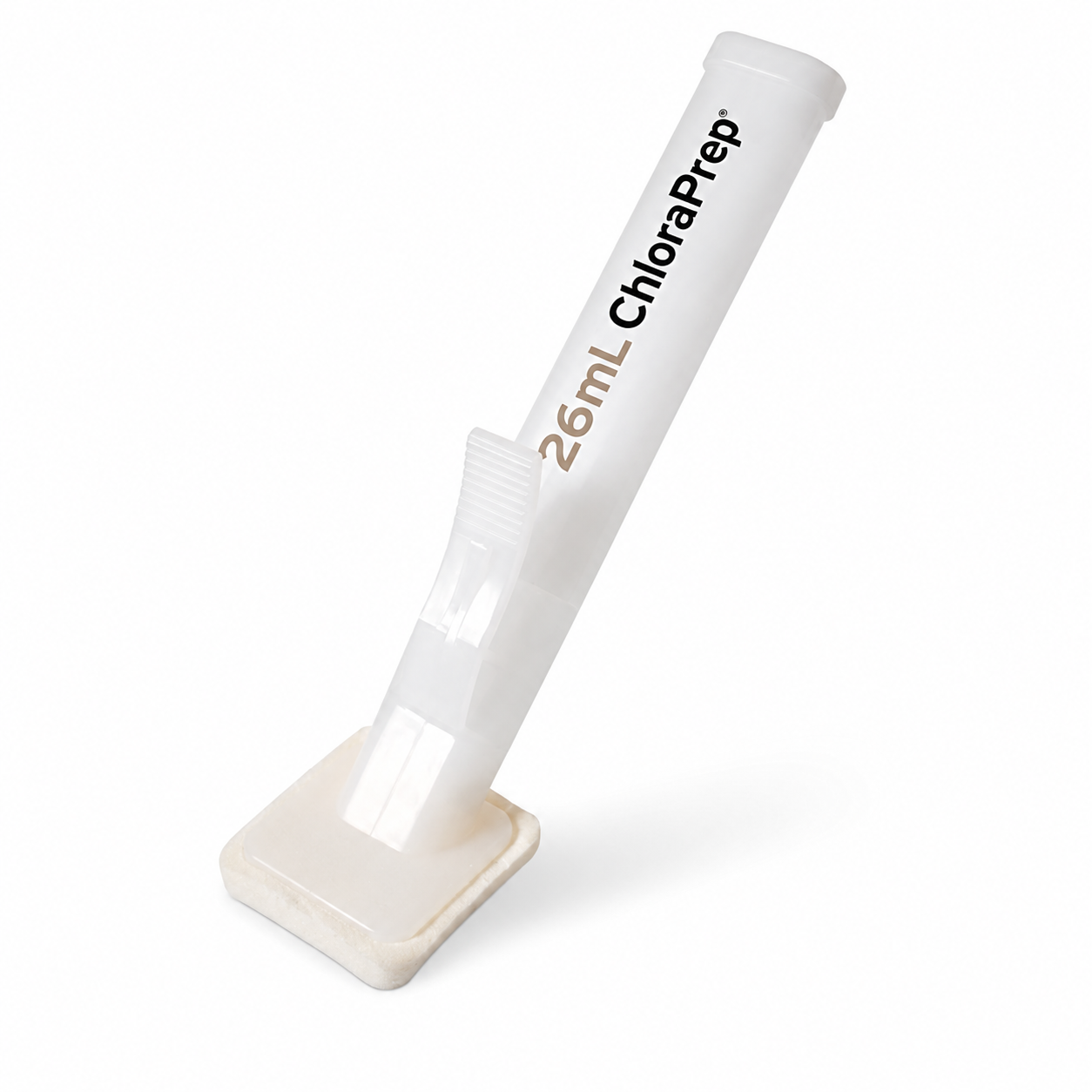 Aplicador Chloraprep 26 ml BD con clorhexidina 2% y alcohol 70%, aplicador antiséptico estéril para preparación y antisepsia de la piel antes de procedimientos médicos.