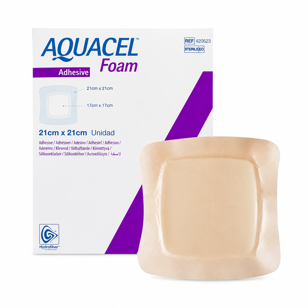 Aquacel Foam AG 21x21 cm X Und vendaje antibacteriano Convatec para manejo avanzado de heridas y control de exudado con plata iónica