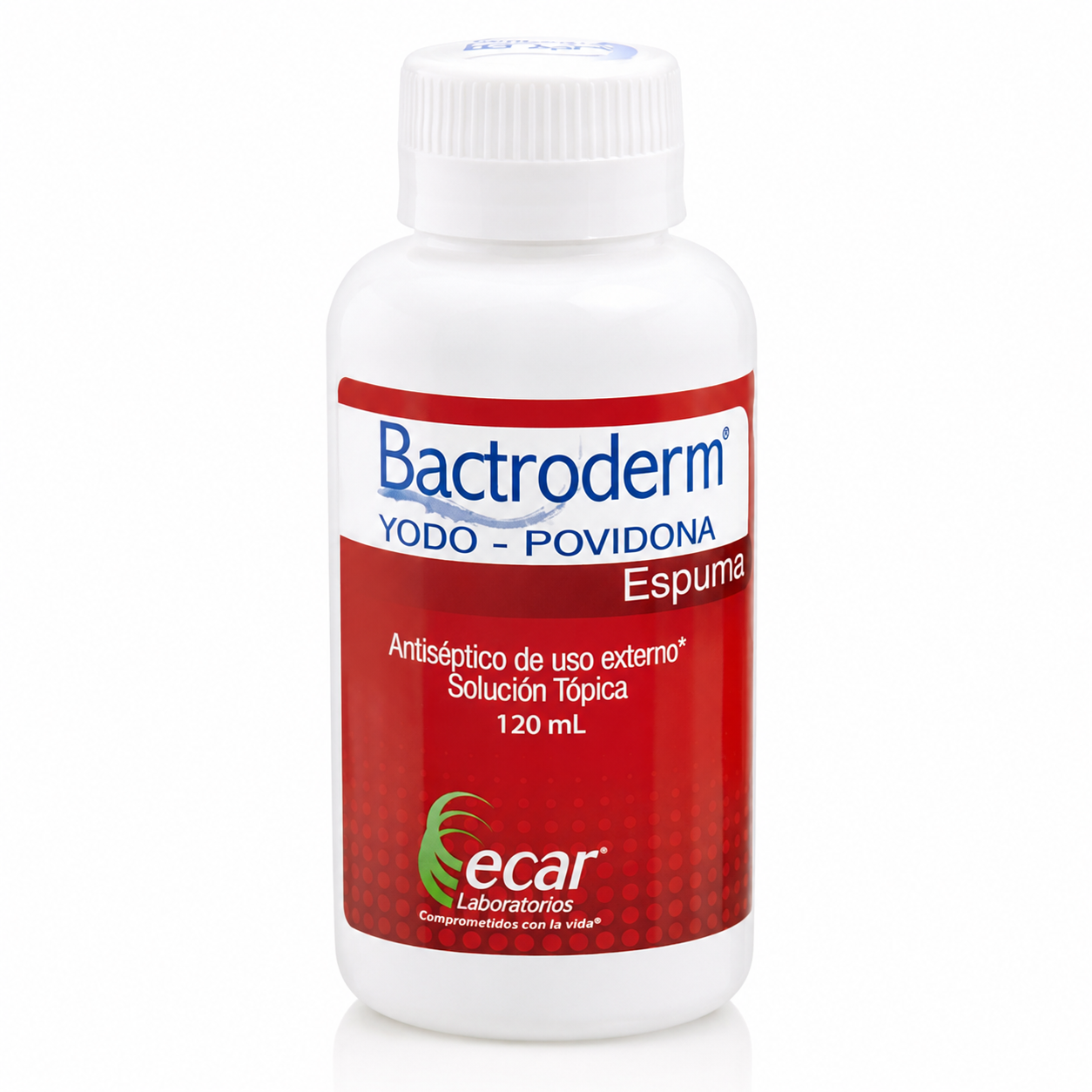 Bactroderm Yodo Povidona Espuma 120 mL Ecar antiséptico de uso externo para limpieza y desinfección tópica