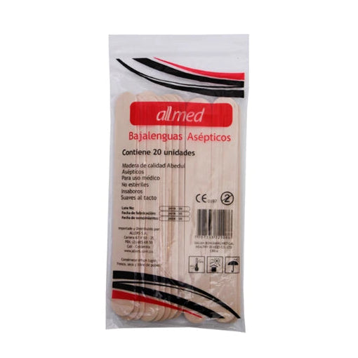 Bajalenguas Allmed para adultos, paquete de 20 unidades, fabricados en madera, color natural, uso clínico.