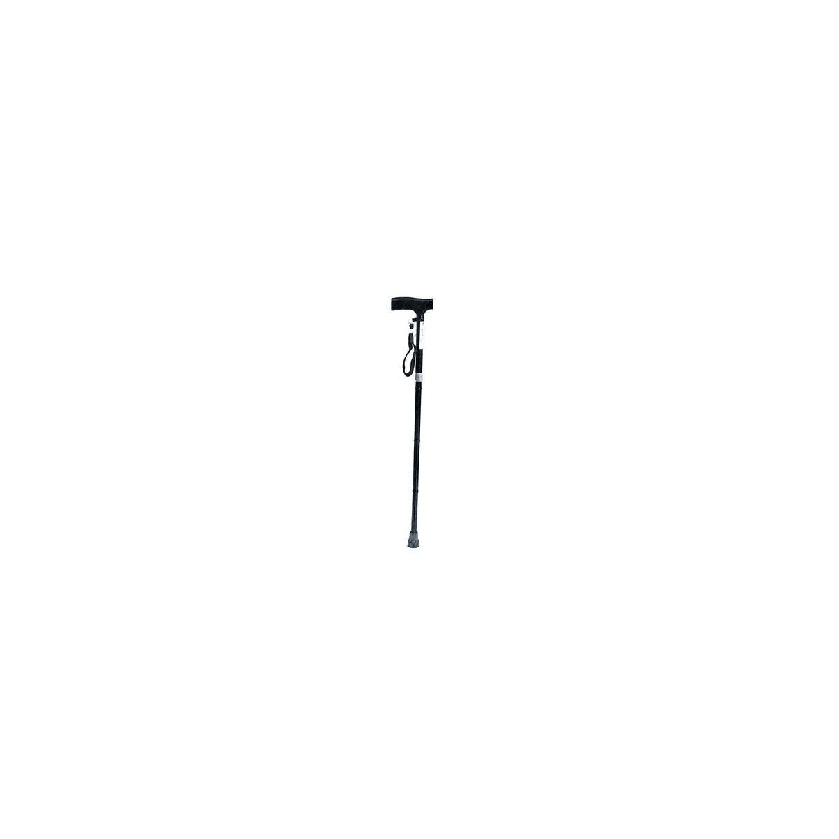 Bastón de apoyo plegable de aluminio, color negro, con empuñadura ergonómica y ajuste de altura de 76 a 99 cm, soporta hasta 125 kg.