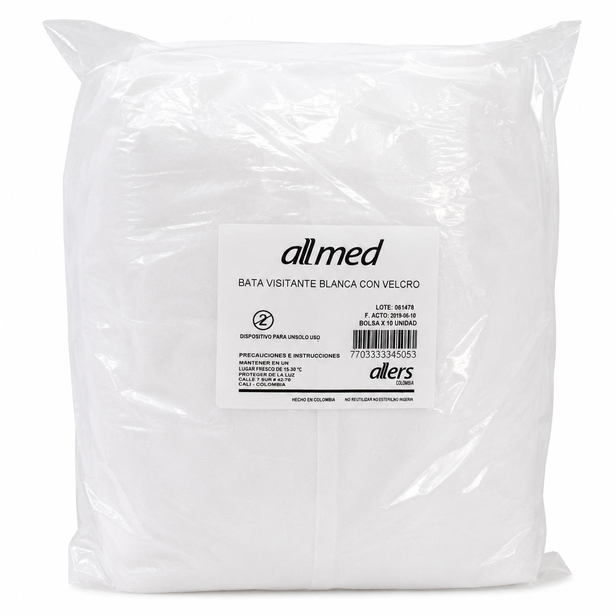 Bata Desechable Blanca con Velcro 24g - Allmed (10 Und)