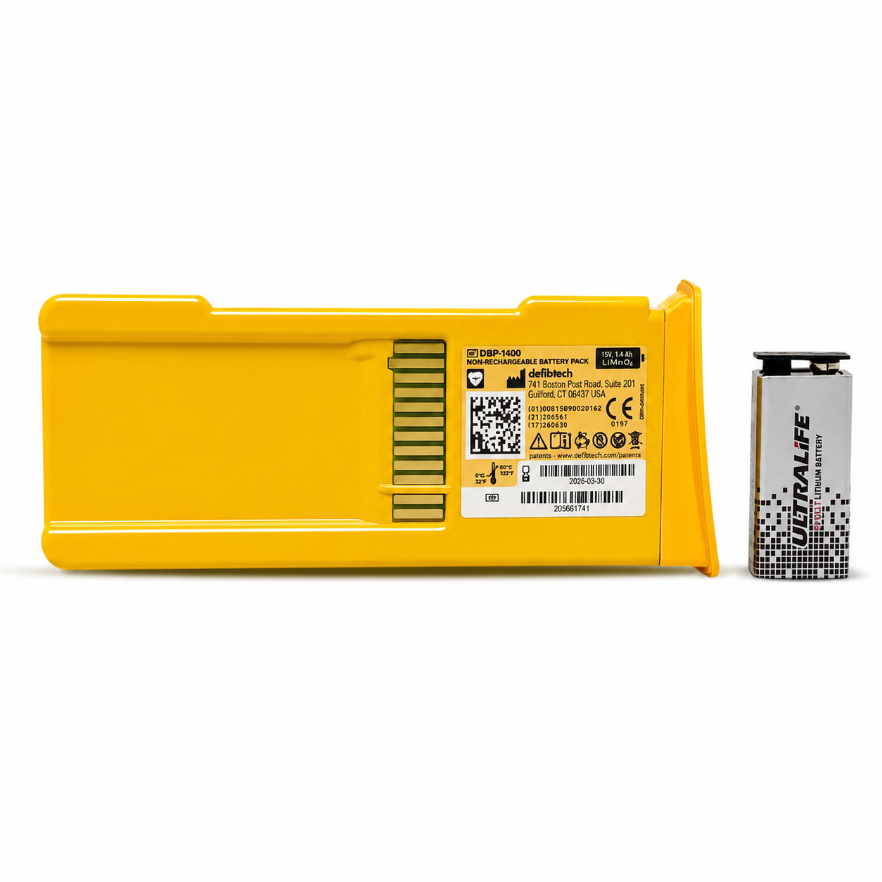 Batería Defibtech DBP-1400 Lifeline Auto/DESA con diseño compacto y alta duración para DEA.