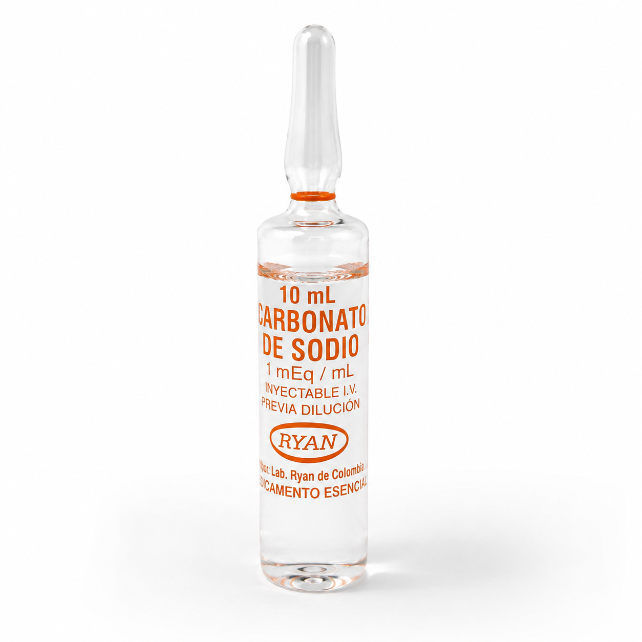 Bicarbonato de Sodio 1 mEq/mL ampolla 10 mL Ryan para uso intravenoso y manejo hospitalario