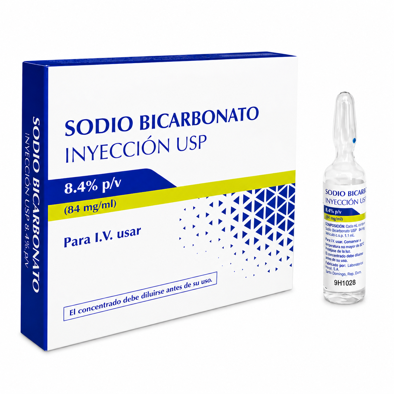 Bicarbonato de sodio 8.4% inyección USP caja con ampolla