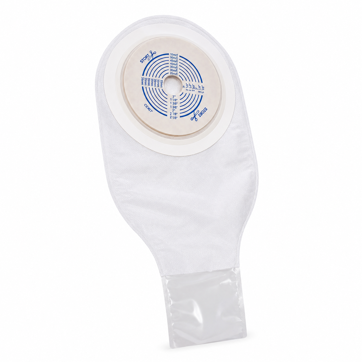 Bolsa Active Life 22771 Convatec para ostomía en perspectiva angular mostrando textura y sistema adhesivo recortable