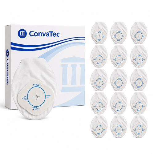 Bolsa Active Life niños Ref. 20922 caja x15 unidades Convatec sobre fondo blanco para catálogo médico y cuidado de ostomías