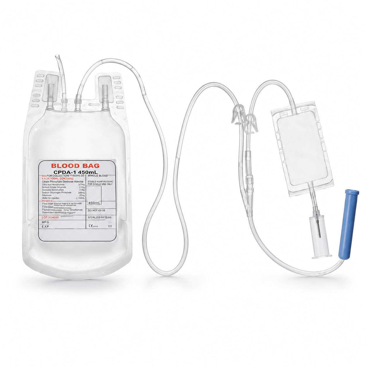 Bolsa De Sangre Simple CPDA-1 450 ML Con Aguja Retráctil - Paq x 8