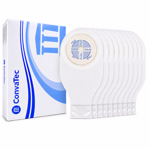 Bolsa Drenable Transparente 100 mm InvisiClose Natura+ Caja x10 Unidades Convatec para ostomía, sistema de drenaje seguro con cierre InvisiClose y ajuste confiable para uso diario.