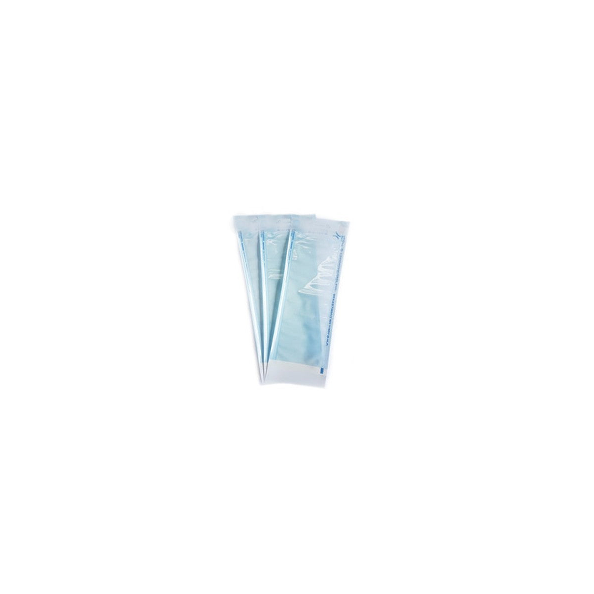 Bolsa esterilizadora de 9x26 cm, color transparente, presentada en un paquete de 200 unidades, ideal para uso clínico.