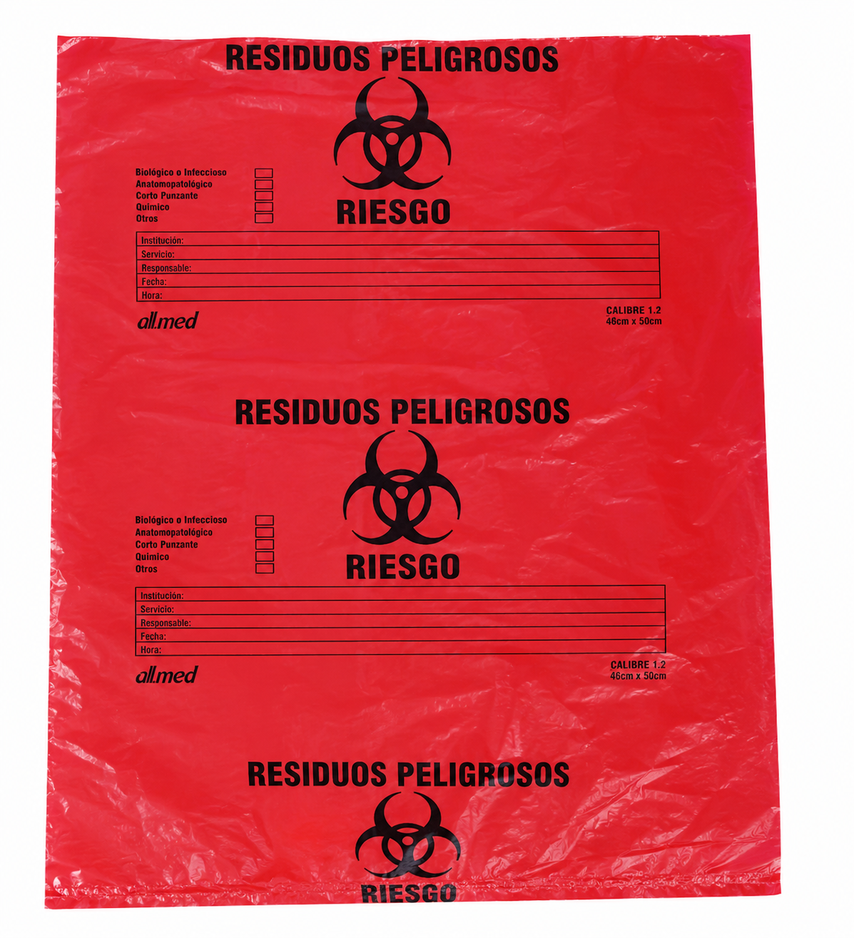 Bolsa Roja 46x50cm Calibre 1.2 con Rótulo - Allmed