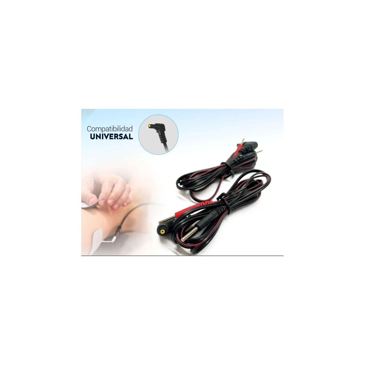 Cables electrodos para estimulador TENS/EMS RW102 de Lenz Diagnostic, en color negro, con conectores de metal y diseño flexible.