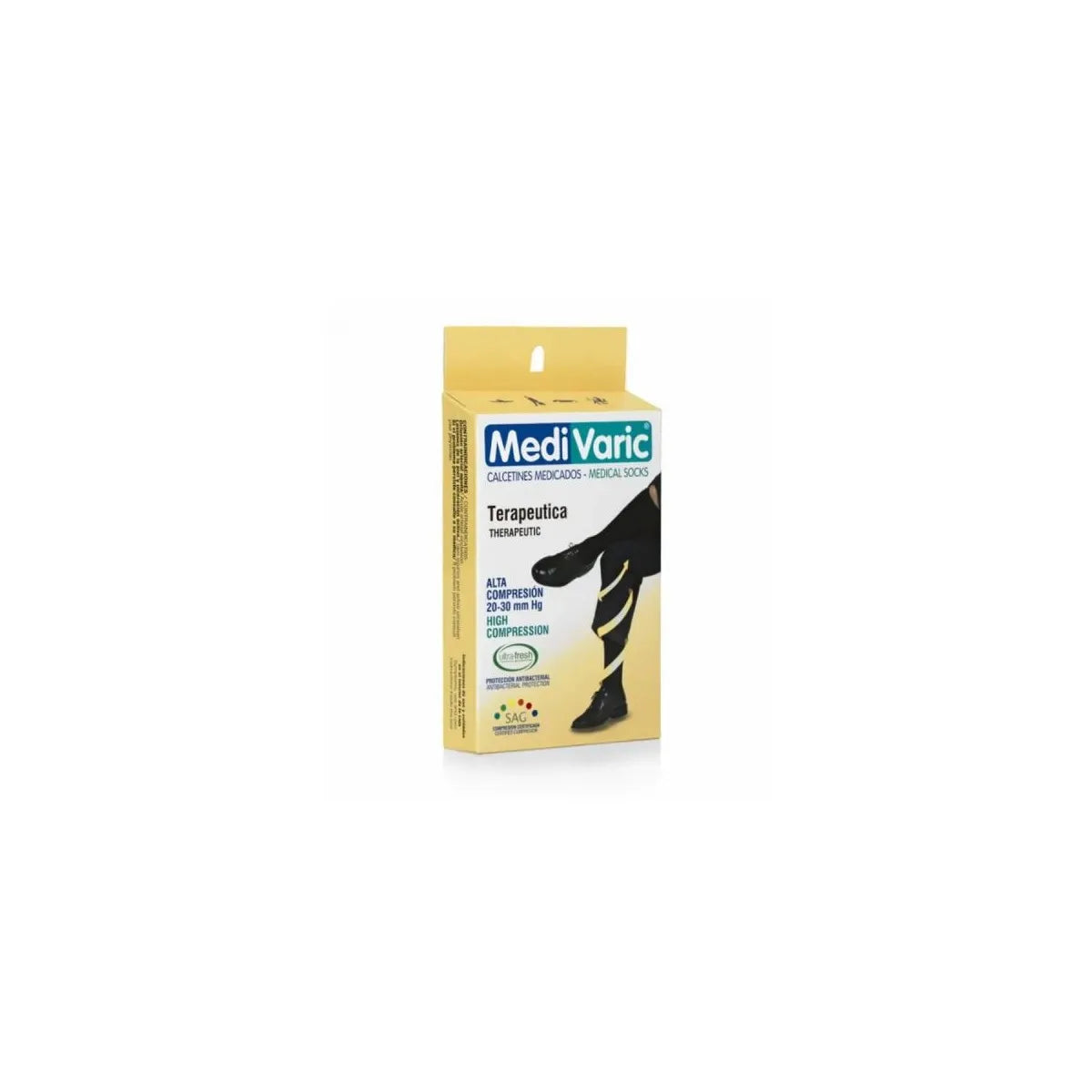 Calcetín control varice de MediVaric, modelo 3333, en color negro, con compresión graduada de 20-30 mmHg y talón anatómico.