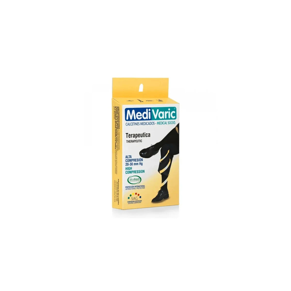 Calcetín de compresión graduada MediVaric, referencia 3333, color negro, diseñado para favorecer el retorno venoso con compresión de 20-30 mmHg.