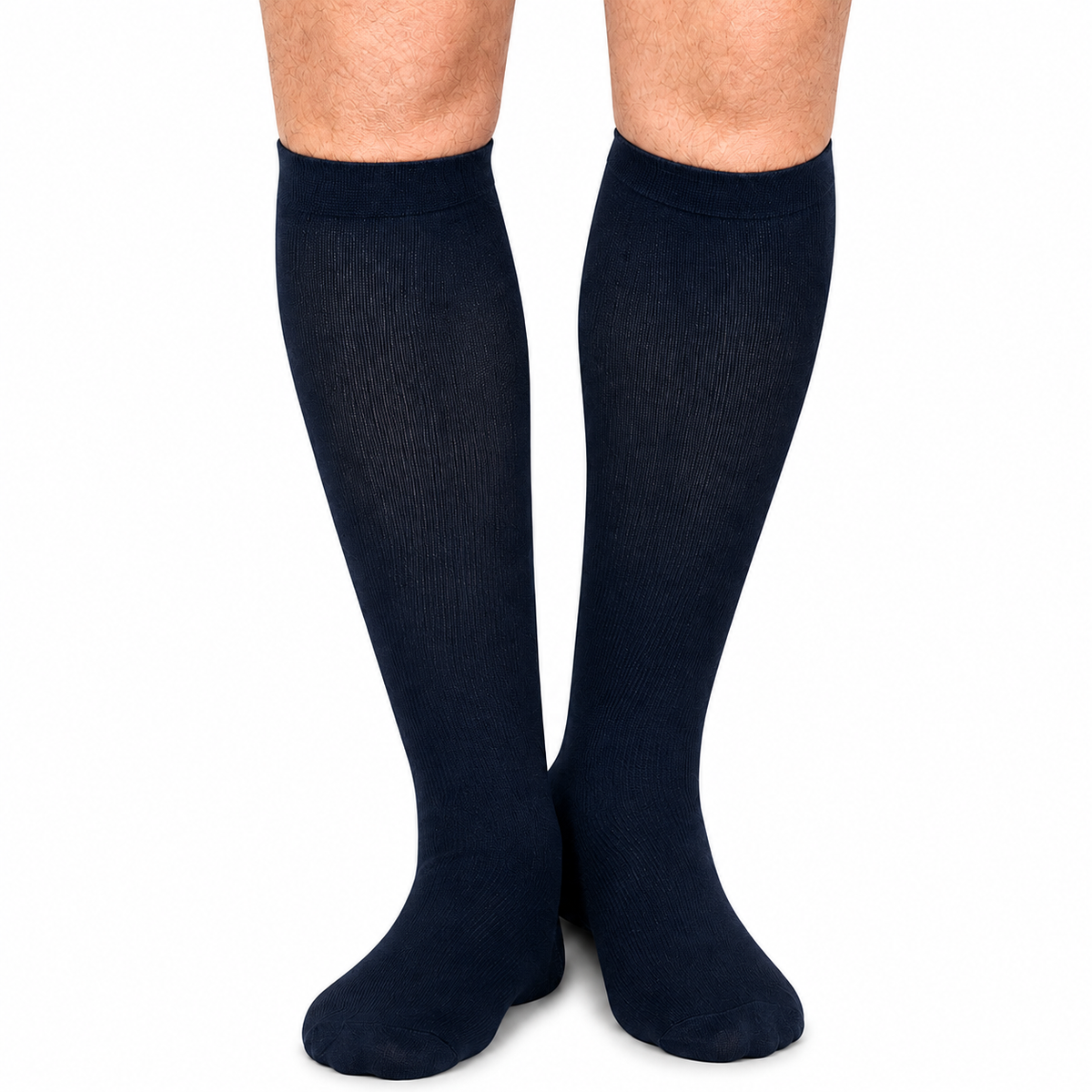 Calcetín de compresión alta 20-30 mmHg talla L color azul, diseñado para brindar soporte, ajuste cómodo y transpirabilidad.