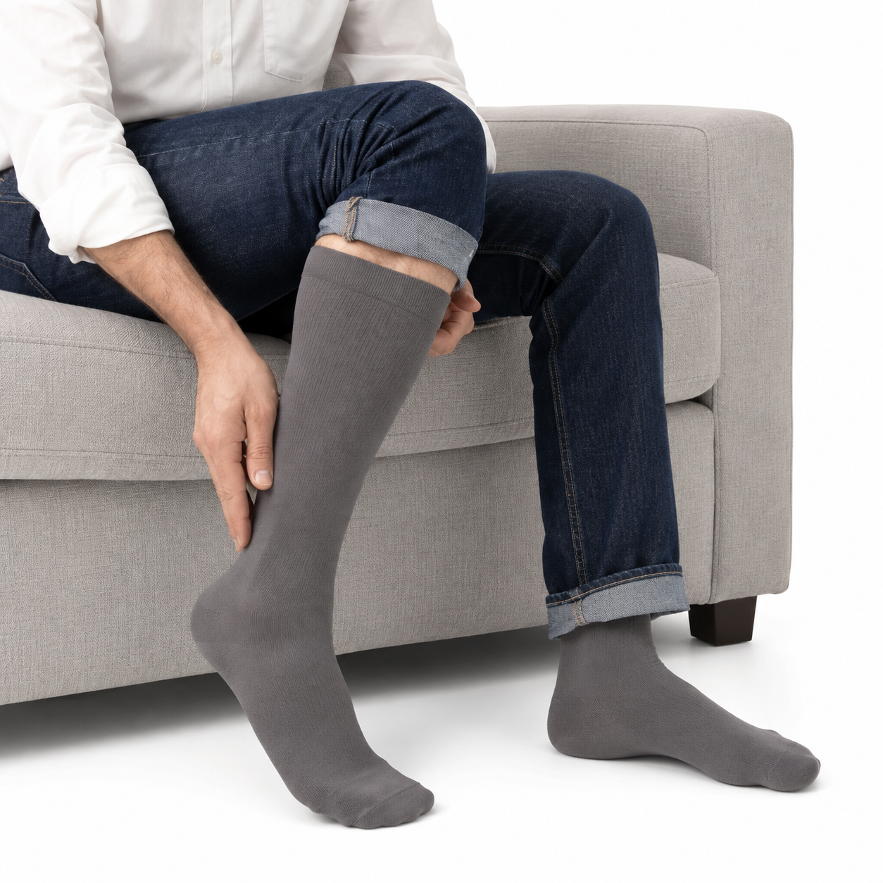 Calcetín de compresión media para hombre 15-20 mmHg, talla M, color gris jaspeado.