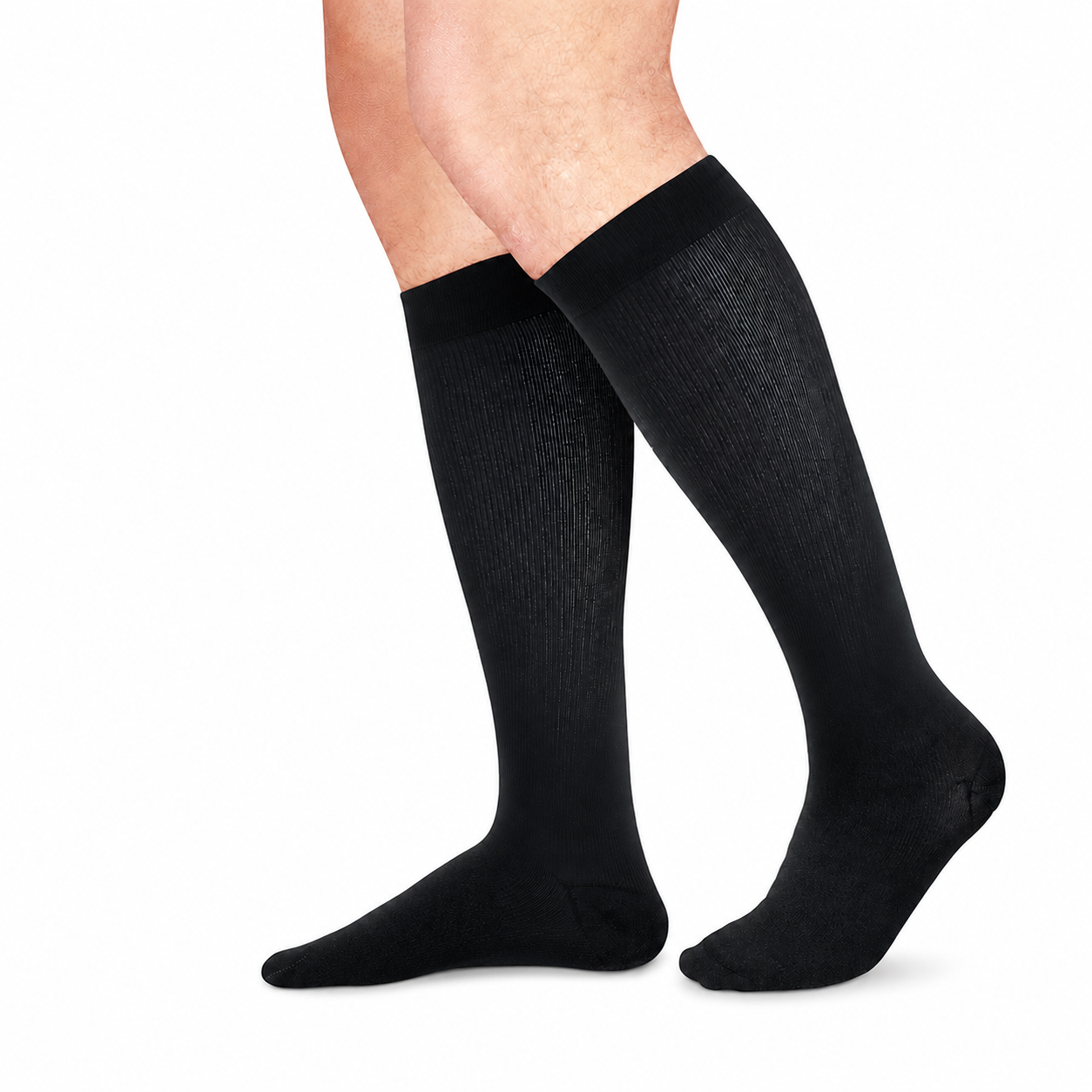 Calcetín de compresión media 15-20 mmHg, talla M color negro, referencia 3323P0204, diseñado para brindar soporte y comodidad en las piernas.