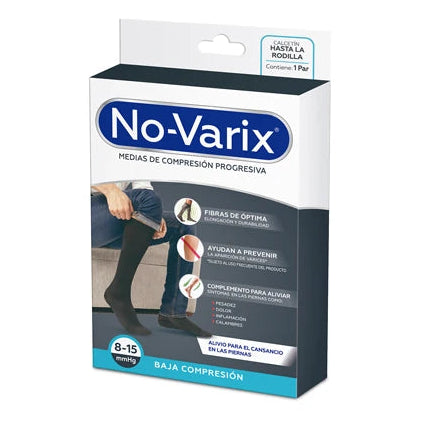 Calcetín compresivo para hombre, modelo Novarix, color blanco, compresión de 8-15 mmHg, talla M, diseño anatómico.
