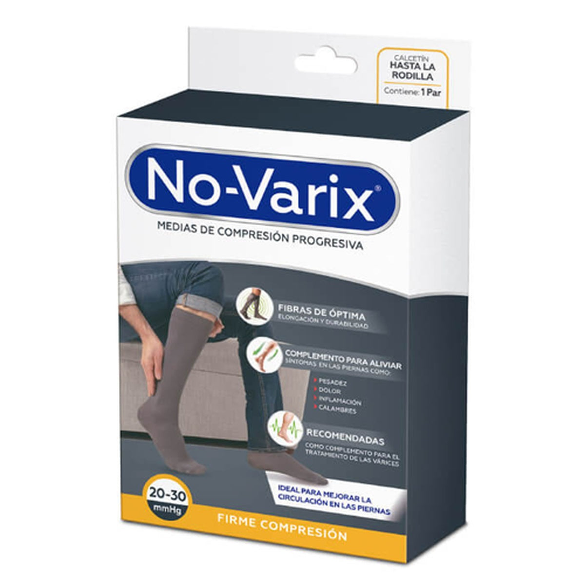 Calcetín de compresión para hombre, marrón, talla M, 20-30 mmHg, marca Novarix, modelo 10105633, diseño opaco y elegante.