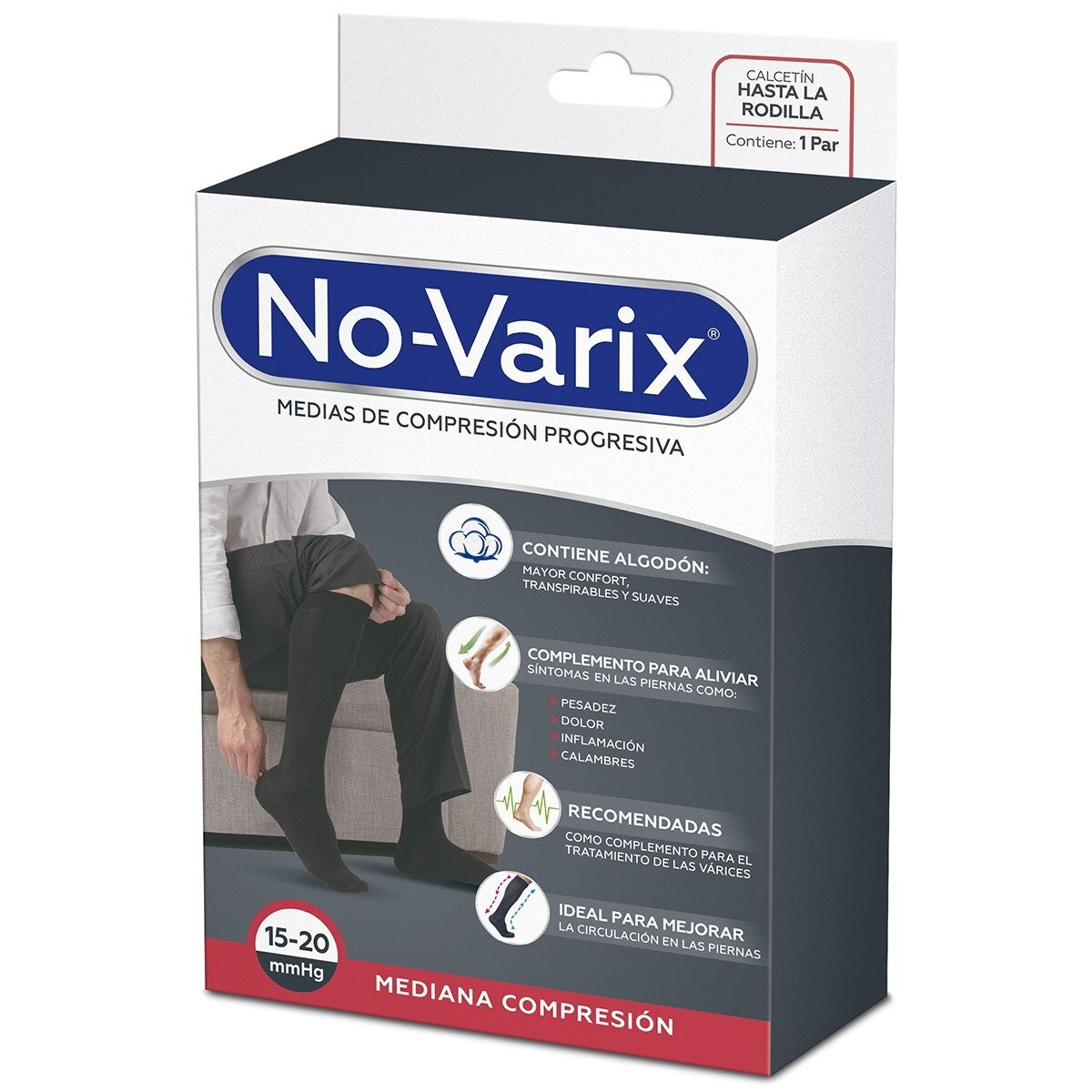 Calcetín de compresión progresiva No-Varix® para hombre, color blue jean, talla L, con refuerzo en talón y puntera, tejido opaco.