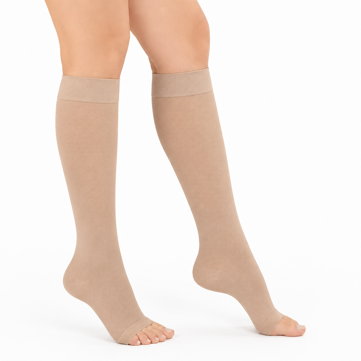 Calcetín unisex Novarix de compresión 20-30 mmHg, opaco, con puntera abierta, color beige y talla S.
