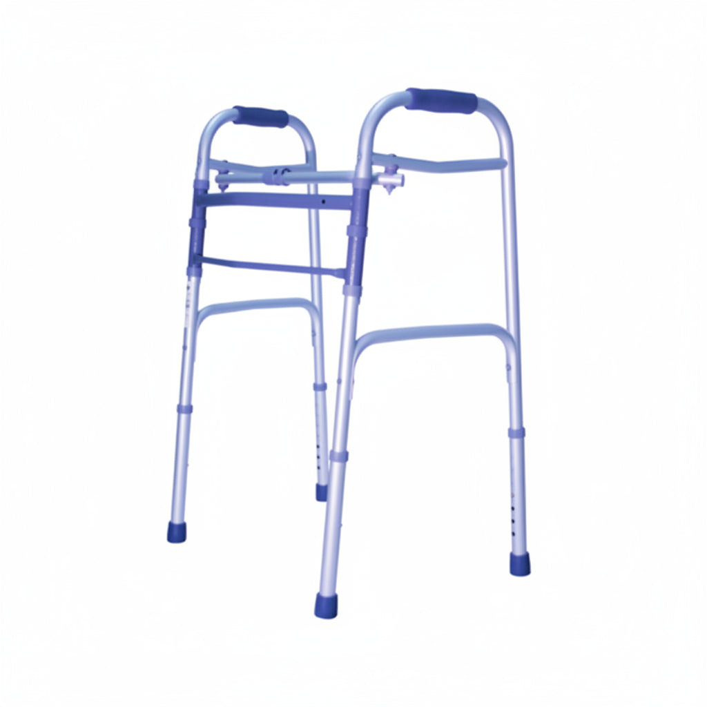Caminador Konfort Plus Doble Función KP1342AL-19, estructura de aluminio, color plata, con ruedas y frenos, diseño ergonómico.
