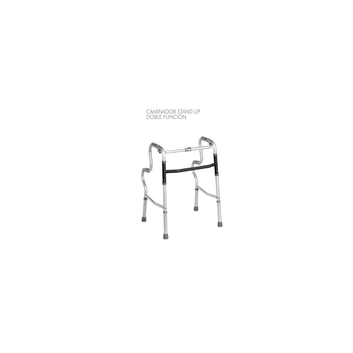 Caminador stand up de doble función de Impormedical, estructura de aluminio y hierro, empuñaduras de PVC, ajustable de 70 a 88 cm.