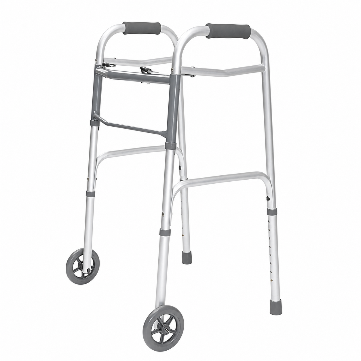 Caminador con ruedas 5 pulgadas plegable en aluminio anodizado color gris Konfort Plus ajustable referencia KP153-AL-19 para movilidad asistida