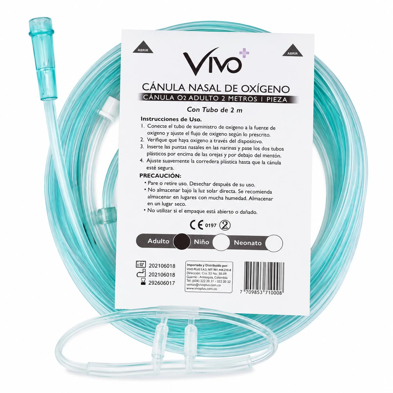 Canula Nasal Oxígeno Adulto 2 Mts - VIVO+