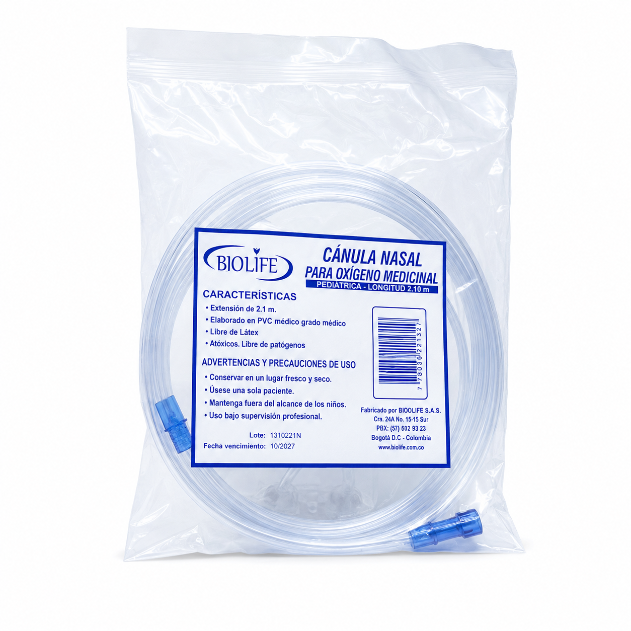 Canula Nasal Pediátrica Oxígeno Medicinal 2m Biolife