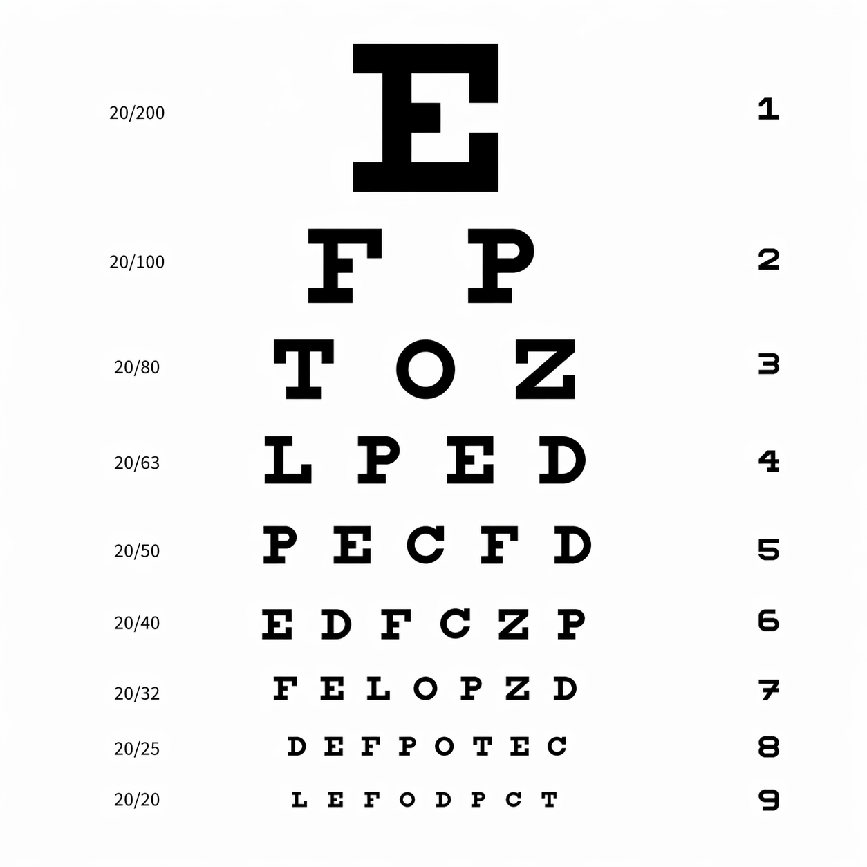 Cartilla examen visual adulto alfanumérico Snellen ref 01001650 para evaluación de agudeza visual