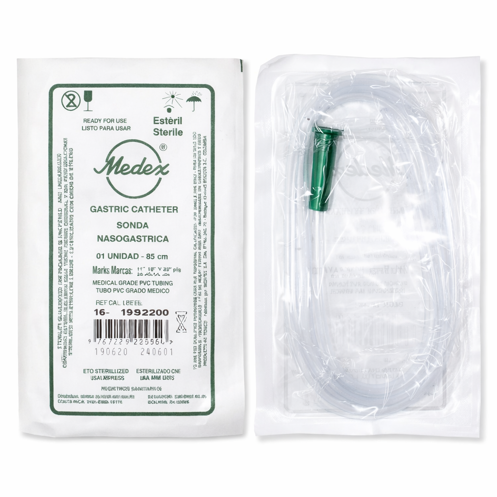 Catéter Sonda Levin #16 de Meditec, nasogástrica, de color transparente, fabricado en PVC, con un diámetro de 16 French.