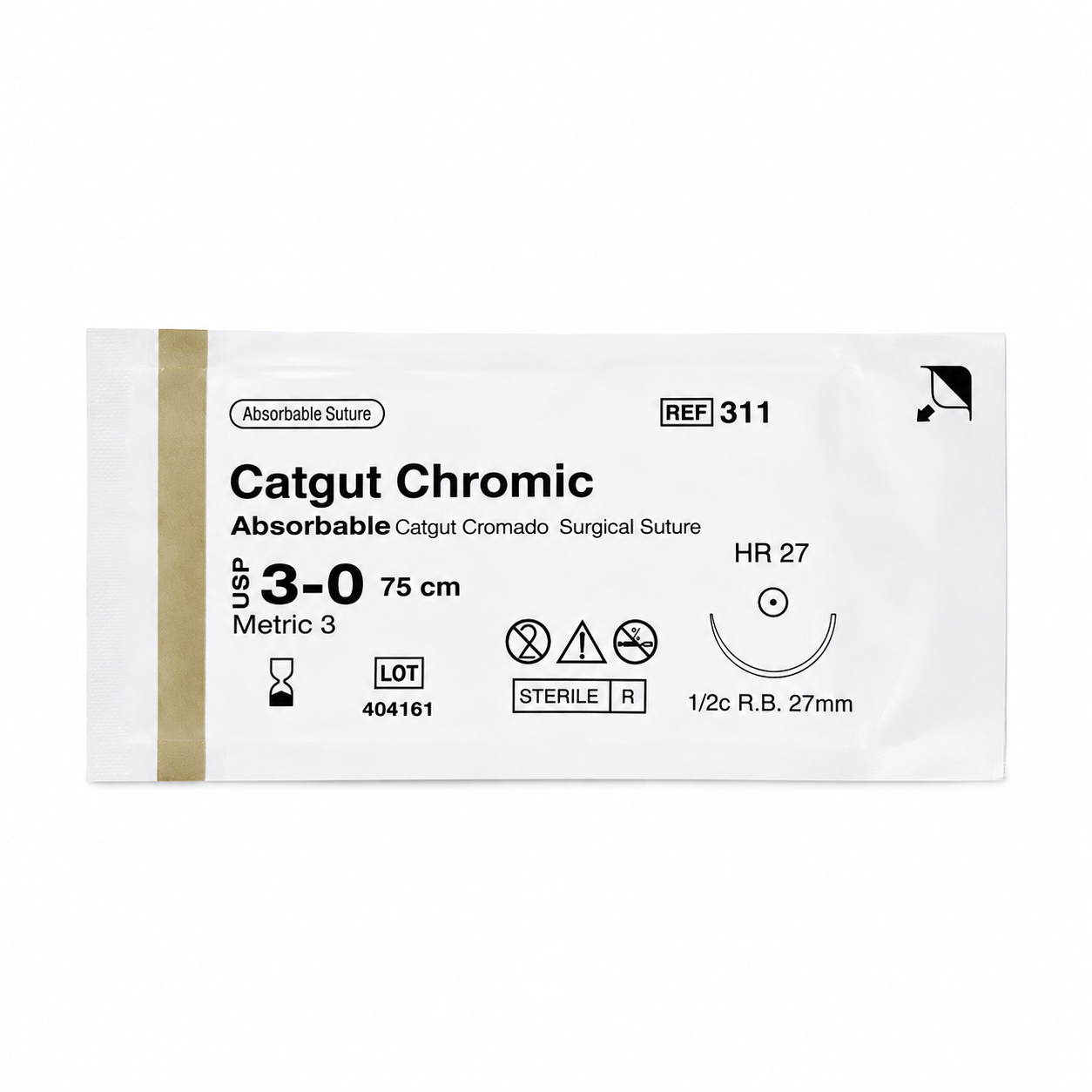 Catgut Cromado 3/0 Aguja 1/2" Cir. 27mm 75cm Ref. 311