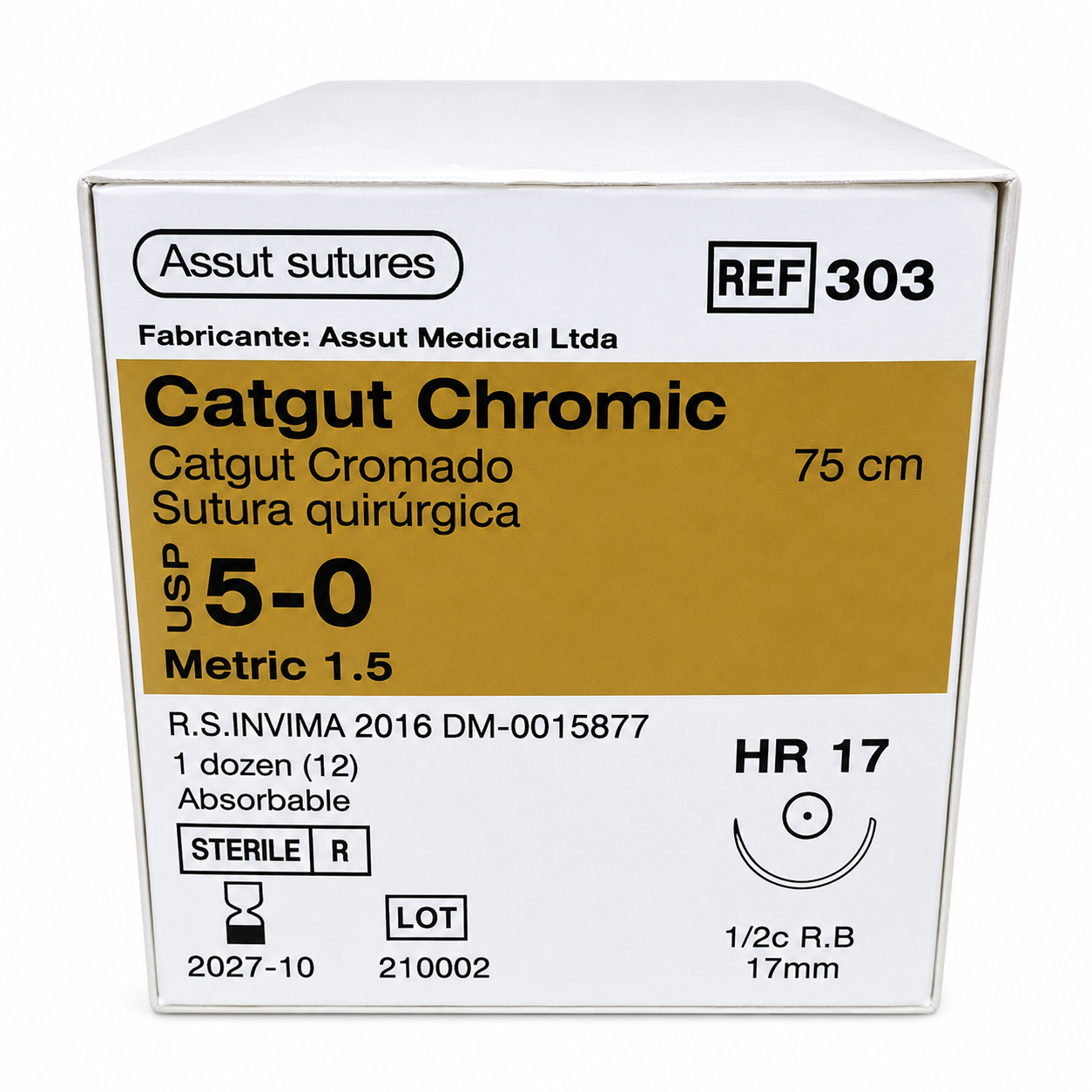 Catgut Cromado 5/0 Aguja Redonda 17mm 75cm Ref. 303