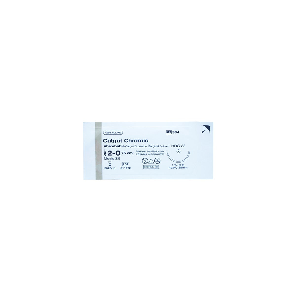 Sutura quirúrgica estéril Catgut Simple de Assut Medical, color beige, tamaño USP 6-0, sin recubrimiento, para aproximación de tejidos.