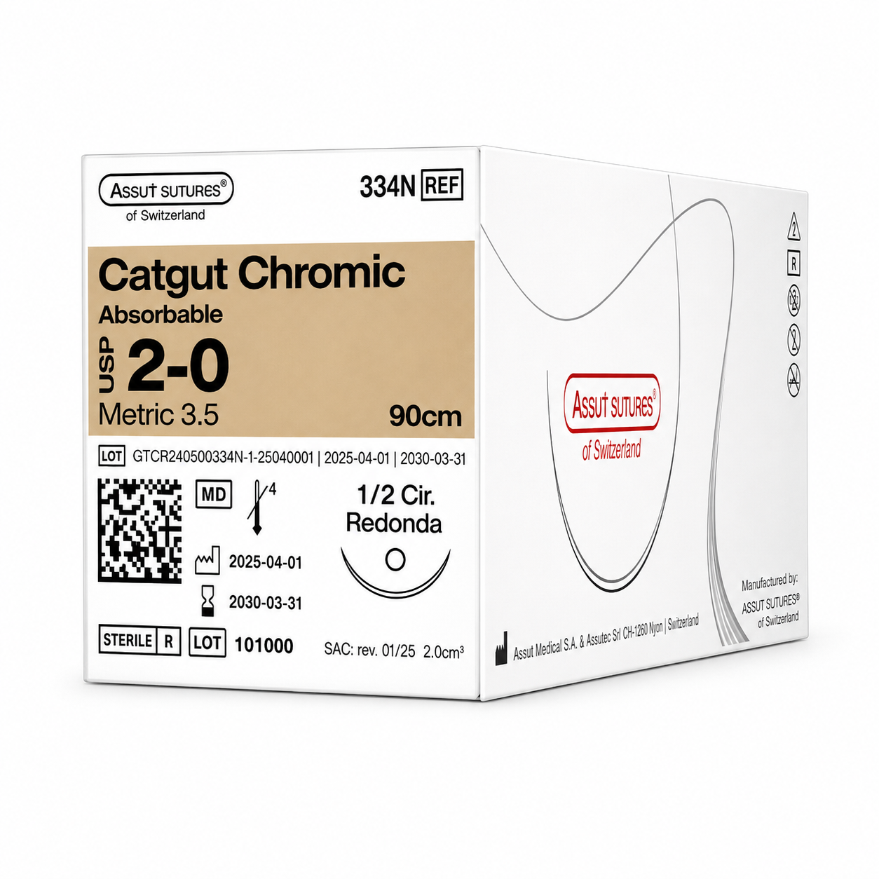 Catgut Cromado 2/0 Aguja 1/2 Cir Redonda 90cm Ref.334N