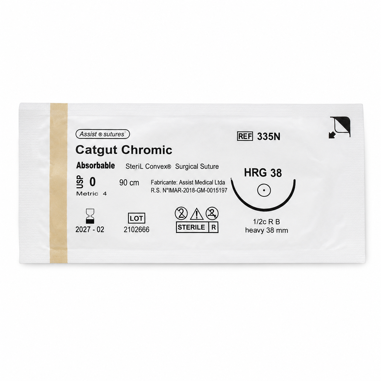 Catgut Cromado 0 HRG 38mm Hebra 90cm Ref. 335N - Assut
