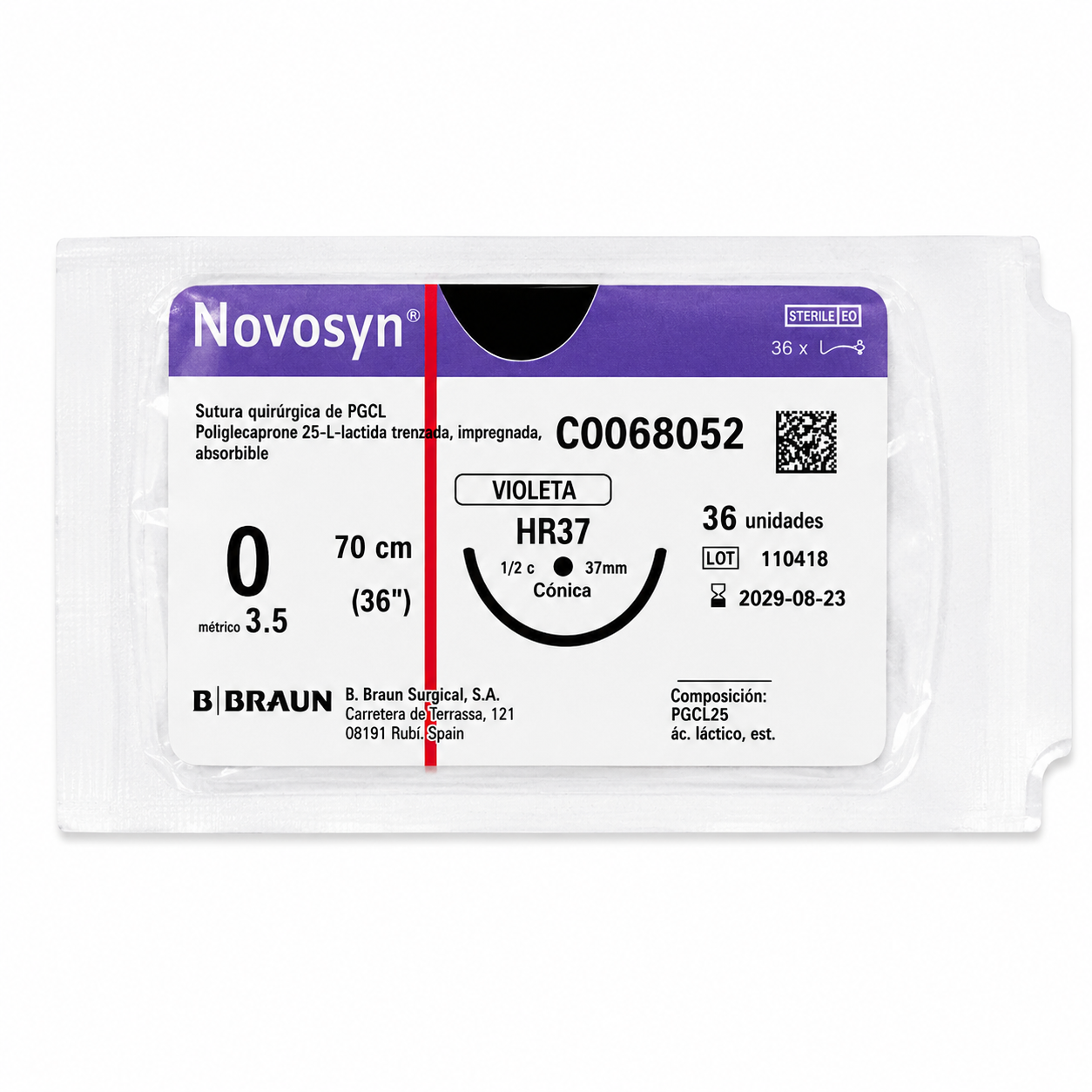 Novosyn Violeta 0 HR37S - Cinta Adhesiva 90cm Braun