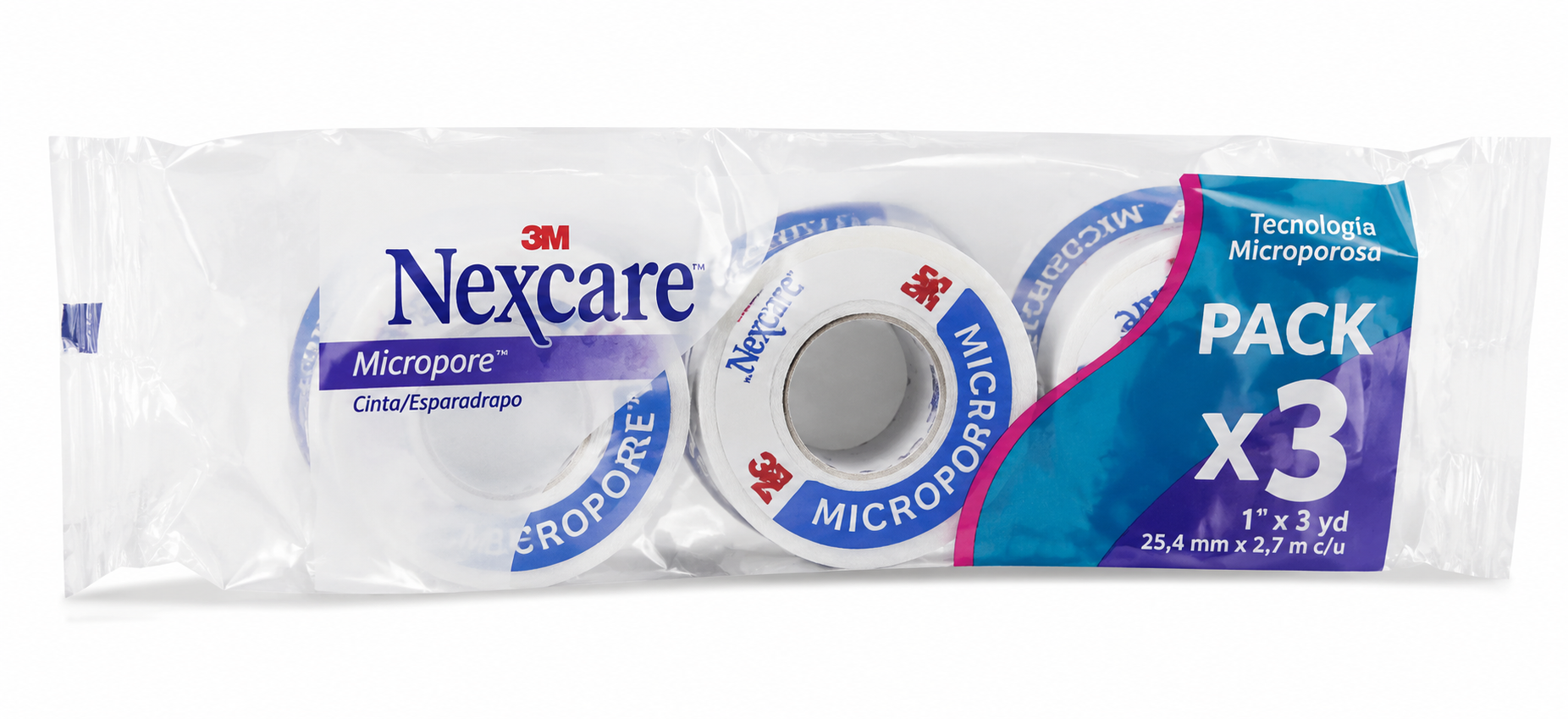 Cinta Adhesiva MicroPore 1" x 3 Yd - 3M Nexcare (Paquete de 3)