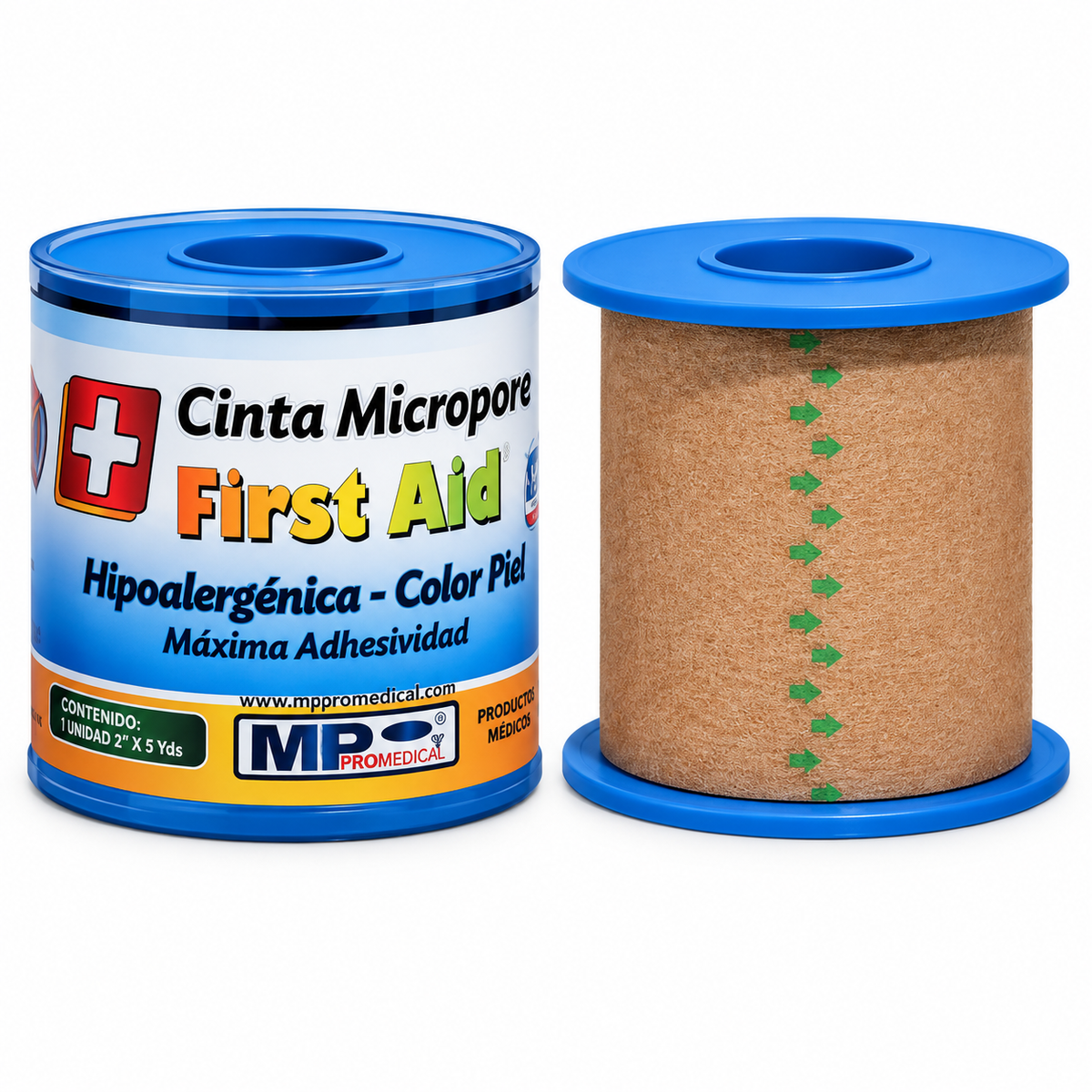 Cinta médica microporosa color piel de 1 pulgada x 5 yardas, diseñada para brindar fijación, sujeción y comodidad en diferentes aplicaciones clínicas.