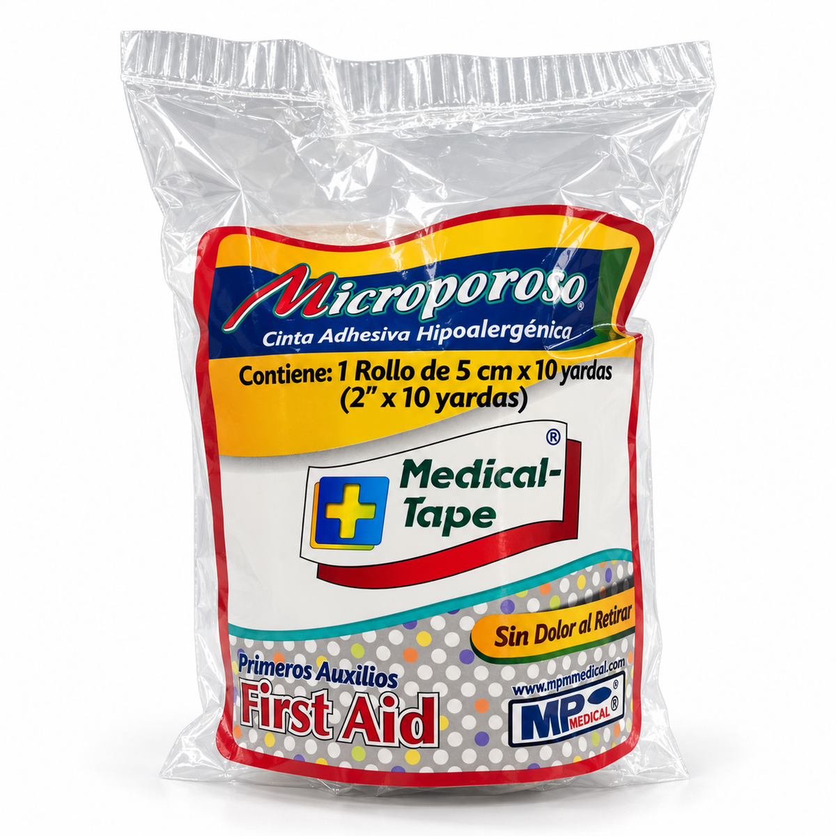 Cinta médica Microporo color piel de 2 pulgadas x 10 yardas, con alta adhesividad para fijación de apósitos y uso médico.