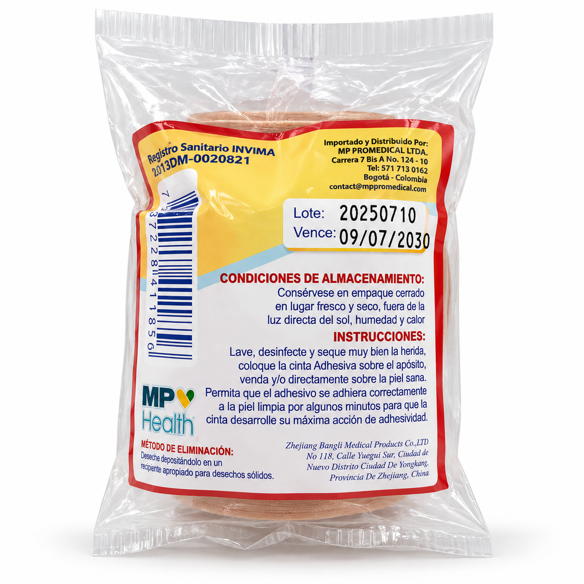 Cinta Microporo color piel de 2 x 10 yardas con alta adhesividad para fijación y aplicaciones médicas.