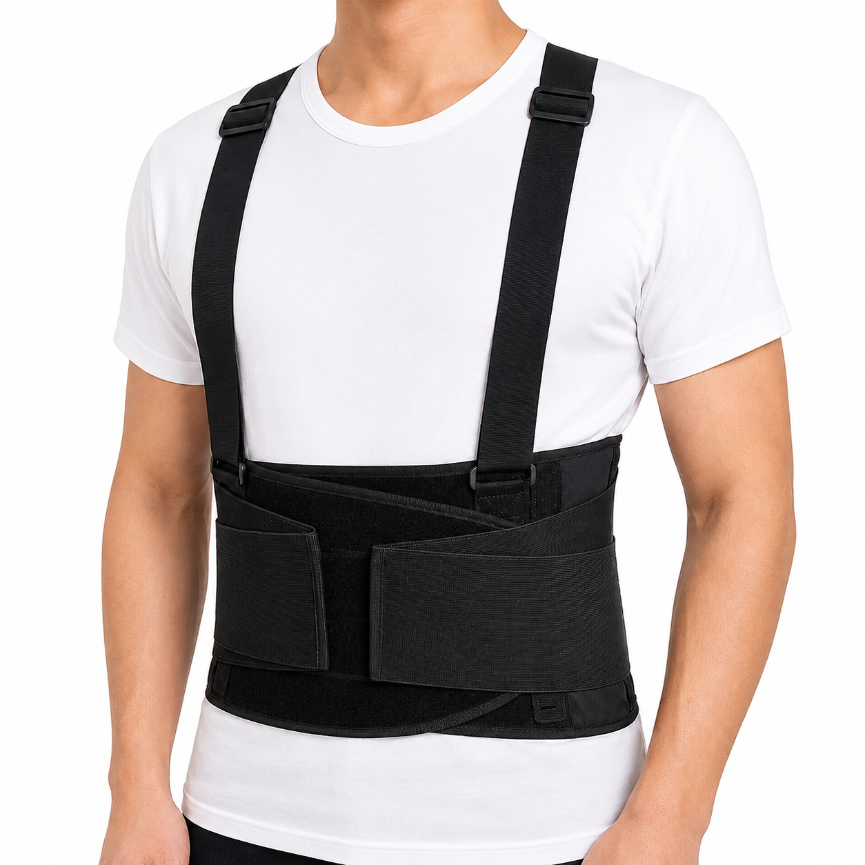 Cinturón industrial KM100 talla S/M, diseñado para brindar soporte lumbar, ajuste y estabilidad durante la actividad laboral.