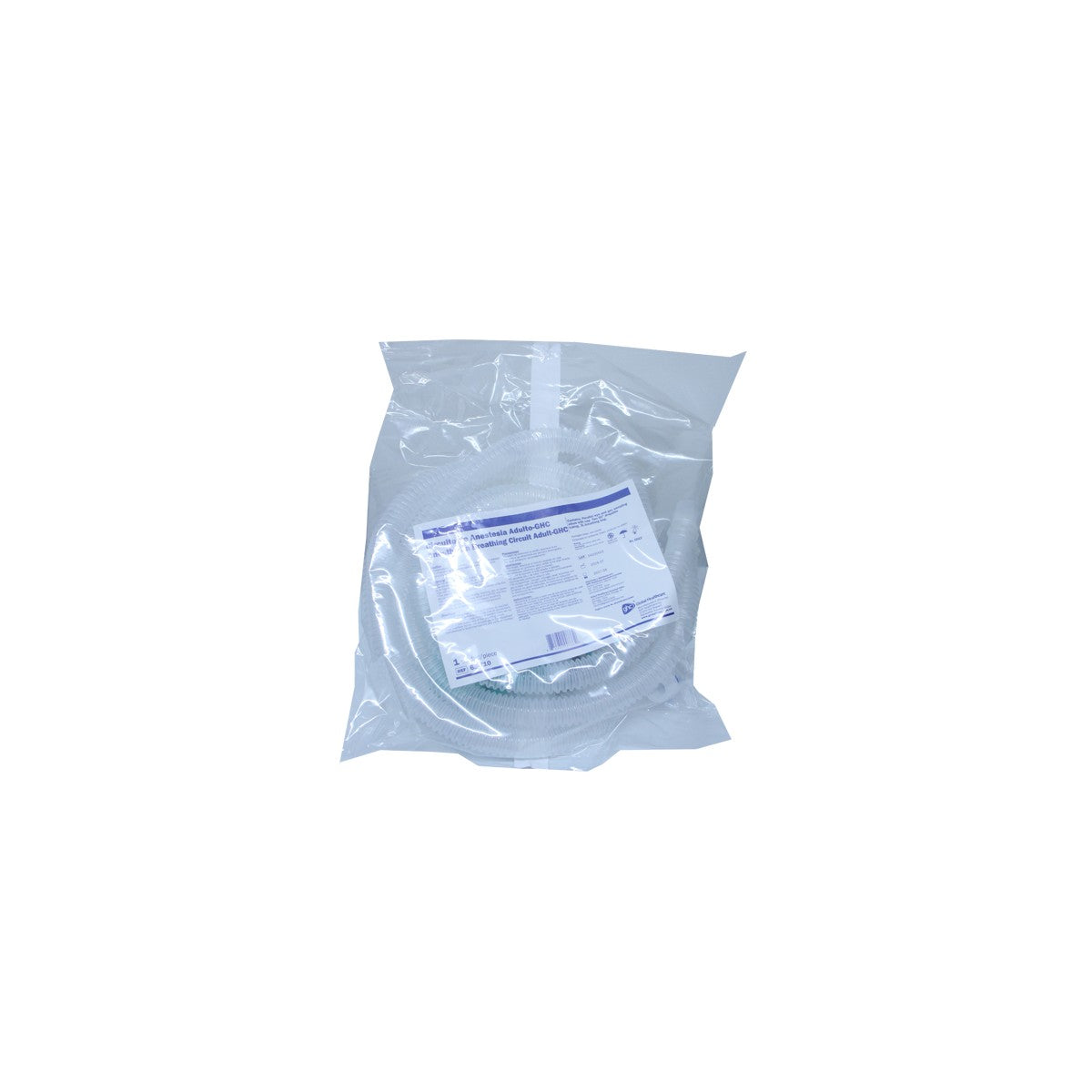 Circuito de anestesia adulto de 1.5 metros con bifurcación para gas, color transparente, fabricado por GHC.