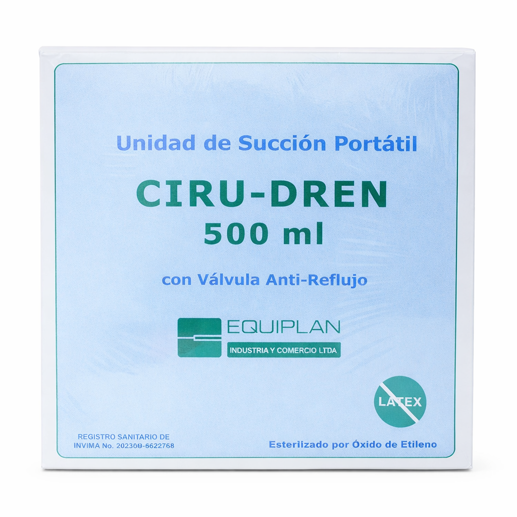 Unidad de Succión Portátil CIRU-DREN 1/4", compuesta por mangueras de PVC cristal atóxico y conectores, diseñada para la evacuación de fluidos corporales.