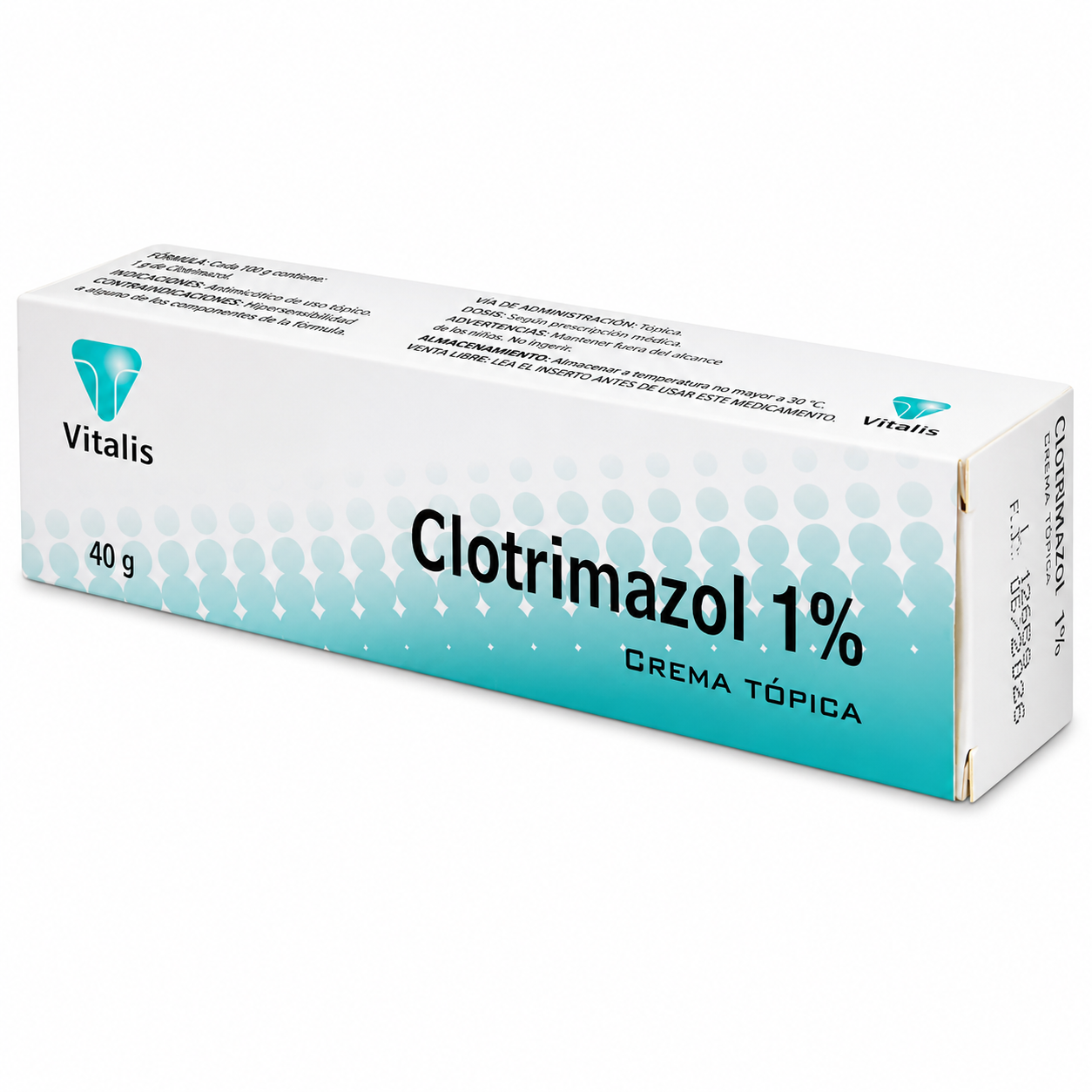 Clotrimazol 1 crema tópica 40 g Vitalis presentación en caja vista lateral con diseño del producto