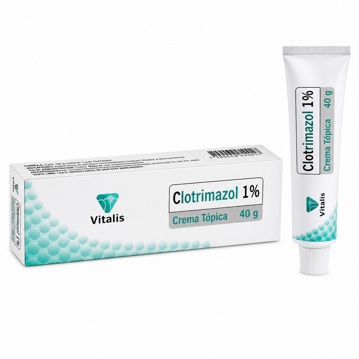 Clotrimazol 1 crema tópica 40 g Vitalis con caja y tubo presentación completa para tratamiento antifúngico de la piel